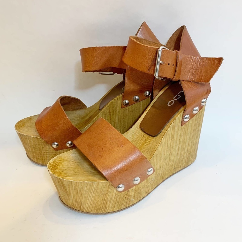 Aldo Tan Leather Platform Wedge Heels Size 7.5